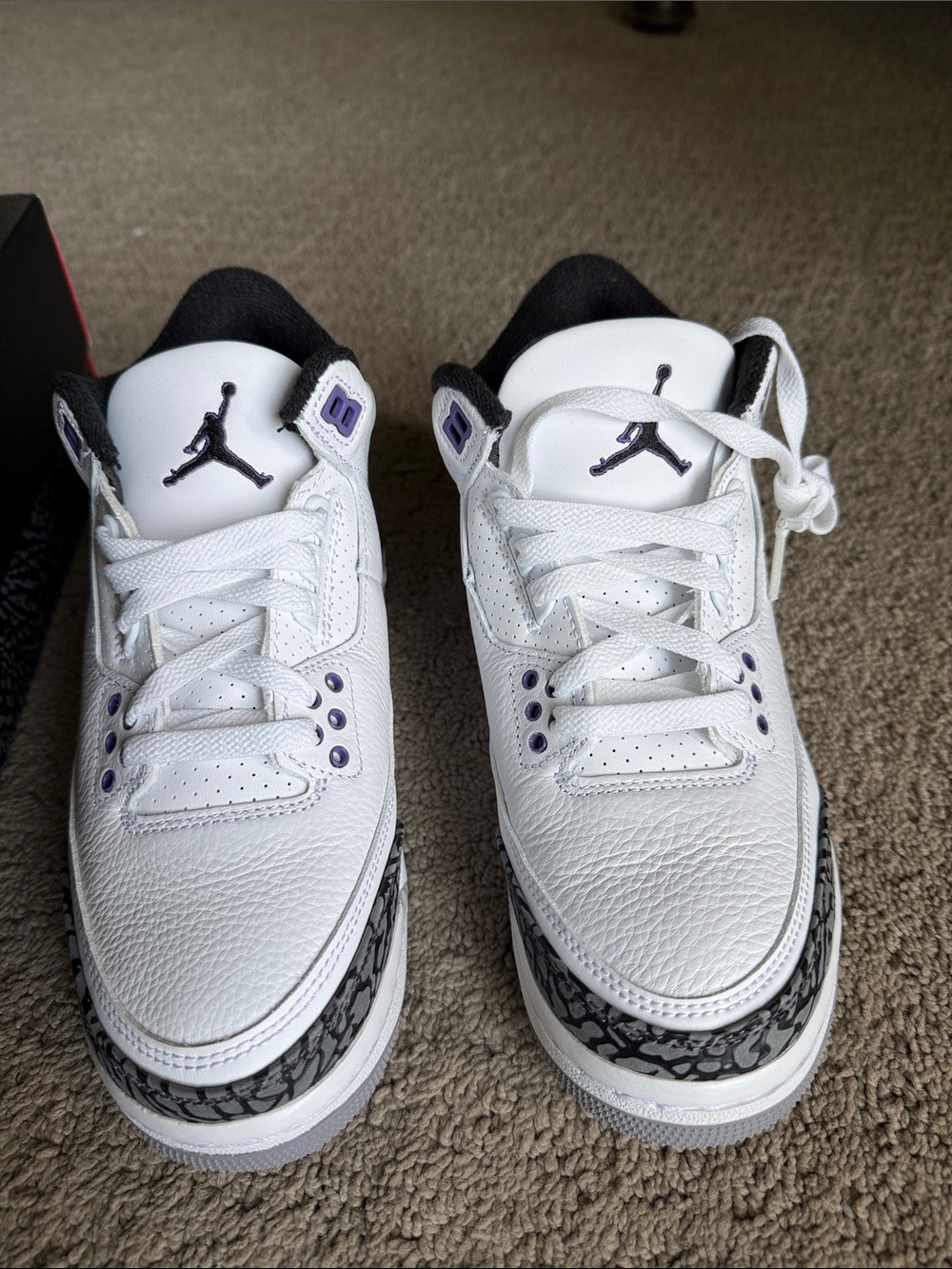 Jordan White Black Purple Women’s Retro Sneakers - Picture 2 of 7